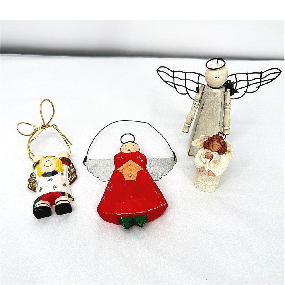 Angel Ornament Mixed Lot of 4 Folk Art Rustic Christmas Holiday Celestial Decor